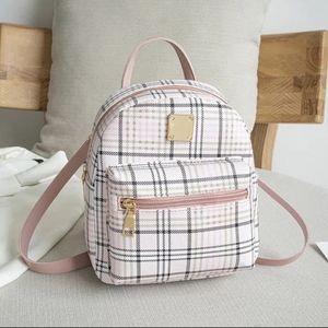 Striped Plaid Pattern Backpack, Women's Multi-functional Bag, Zipper School Bag